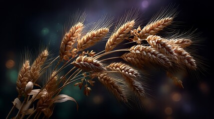Golden wheat stalks against a dark backdrop