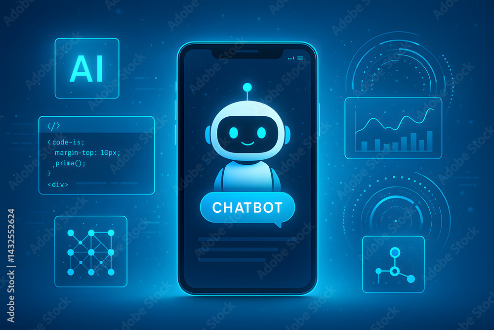 Poster digital friend: a captivating illustration of a chatbot interface on a modern smartphone, symbolizin