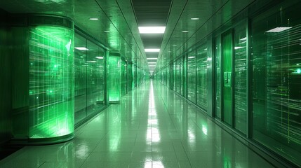Futuristic Green Data Center Corridor: A Glimpse into Tomorrow's Technology