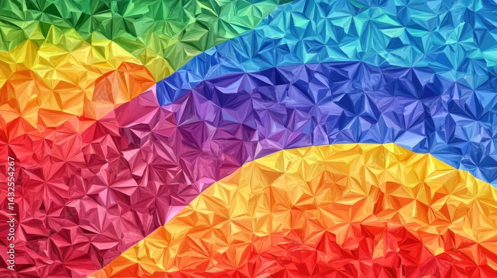 Poster kaleidoscopic faceted texture with a vibrant spectrum of colors and geometric facets