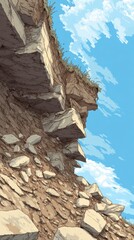 Landslide incident mountain range high fidelity illustration natural environment ground level rockfall dynamics