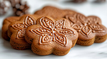 Fototapeta premium Delicious gingerbread cookies flower shaped holiday treats baking sweet dessert food
