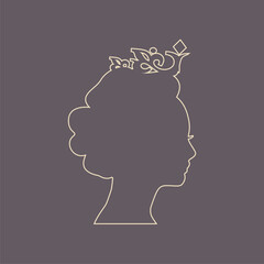 Profile view silhouette of a princess or queen. Cute girl portrait. Fashion branding emblem.