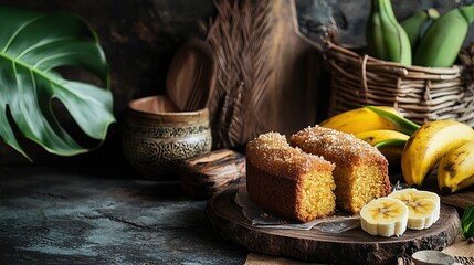Banana leaves and Thai desserts as background