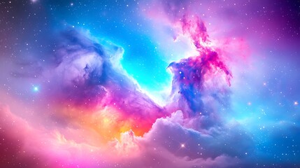 Obraz premium Cosmic Nebula: Vibrant Pink, Blue, and Orange Space Clouds with Stars