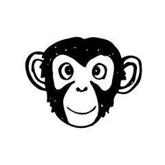 Obraz premium Monkey face with a funny expression, hand-drawn animal vector illustration.