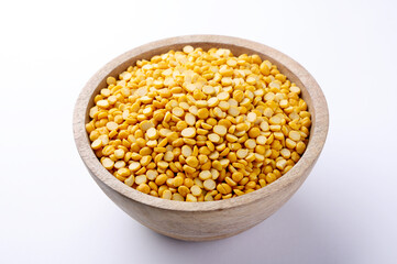 Indian food called Chana Dal or Chick peas Skinless isolated on white background 