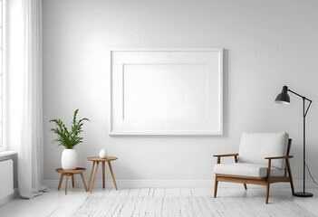 Modern Minimalist Living Room Large Horizontal Blank Frame Mockup