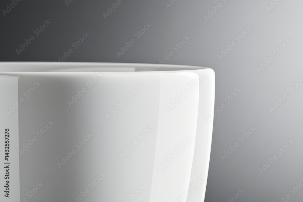 Poster close-up view of a porcelain bowl highlighting its smooth, glossy surface and elegant design in soft