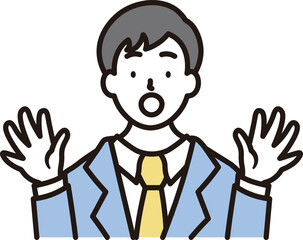 驚く男子高校生の上半身のシンプルなイラスト素材