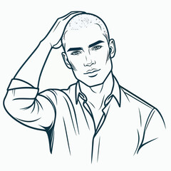bald man line art vector image