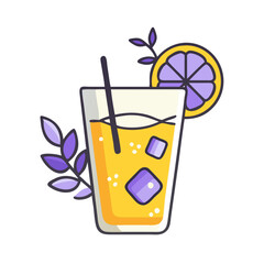 Iced Drink with Lemon Slice Cartoon Illustration
