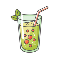 Refreshing green smoothie with ice and mint leaves