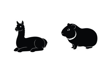 Silhouette Illustration Of A Llama And A Guinea Pig On White Background