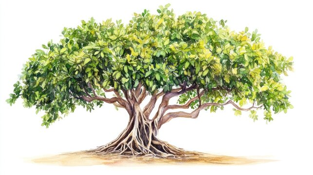 Lush fig tree with aerial roots