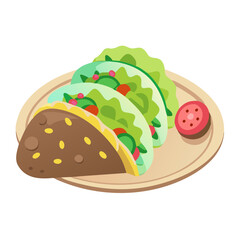 Cartoon Tacos on Plate - Mexican Food Illustration