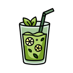Refreshing lime drink illustration with mint and straw