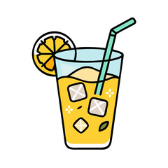Refreshing lemonade illustration with ice, straw, and citrus