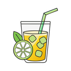 Lime Refreshment: Iced Drink with Straw and Lime Slice