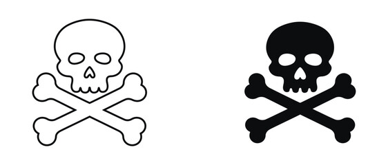 Skull and Crossbones Icon Set – Danger, Toxic, and Hazard Symbol in Black and White