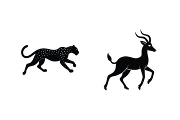 Black Panther Chasing Antelope Silhouette Illustration On White Background Vector Art