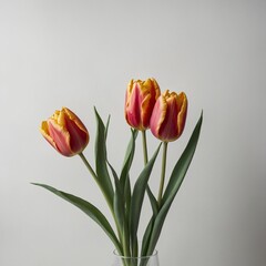 A minimalist tulip trio on white background