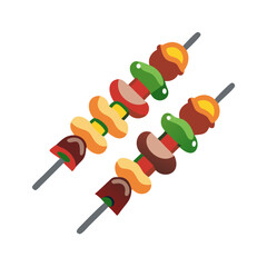 Grilled Meat and Vegetable Skewers on a Dark Background