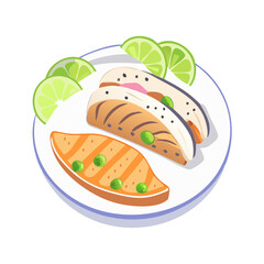 Grilled Tuna and Salmon Plate with Lime Wedges