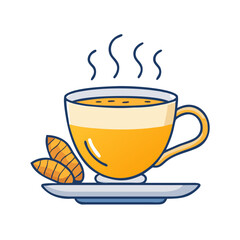 Steaming Turmeric Latte Art, Golden Milk Concept Illustration