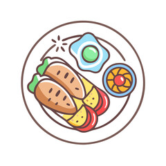 Illustration of Breakfast Plate with Sausage, Egg, and Toast