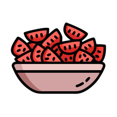 Watermelon Slices in Bowl Cartoon Illustration, Healthy Food
