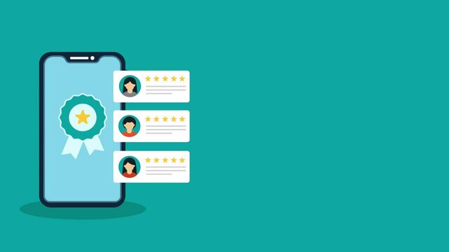 animation customer review concept, character Giving Star Feedback, five Star review ,animated customer satisfaction rating, business satisfaction