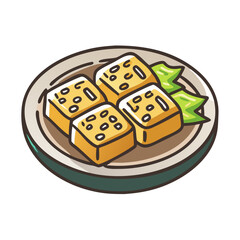 Cartoon Deep Fried Tofu with Greens Illustration