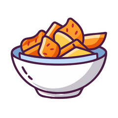 Bowl of crispy delicious fried wontons in cartoon style