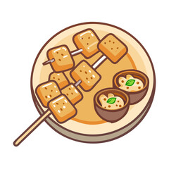 Delicious Tofu Satay Skewers with Peanut Sauce Illustration