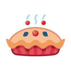 Cartoon Cherry Pie with Steam on Black Background