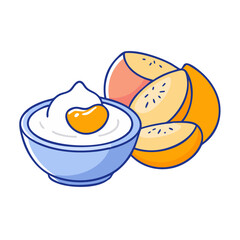 Delicious yogurt with peach slices, healthy snack option