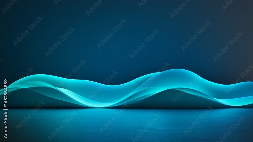 Poster A close-up view reveals a sleek, dark 3D surface featuring a singular smooth wave with subtle blue illumination, offering ample space for text or design elements
