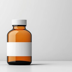 Obraz premium Amber glass bottle with blank label on white background