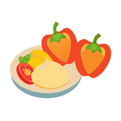 Fresh Vegetables with Dip on Plate Vector Graphic