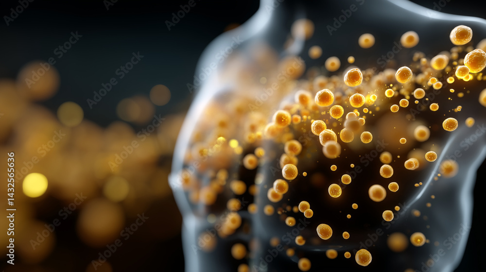 Aufkleber microscopic cellular structures: abstract 3d rendering of microscopic cellular structures, glowing g
