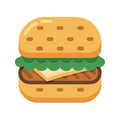 Chicken Sandwich Illustration with Lettuce and Cheese on Black