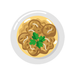 Cartoon Chicken and Dumplings Soup Dish with Parsley