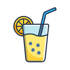 Lemonade illustration with straw, slice and bubbles icon