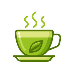 Steaming green tea cup icon, healthy beverage concept