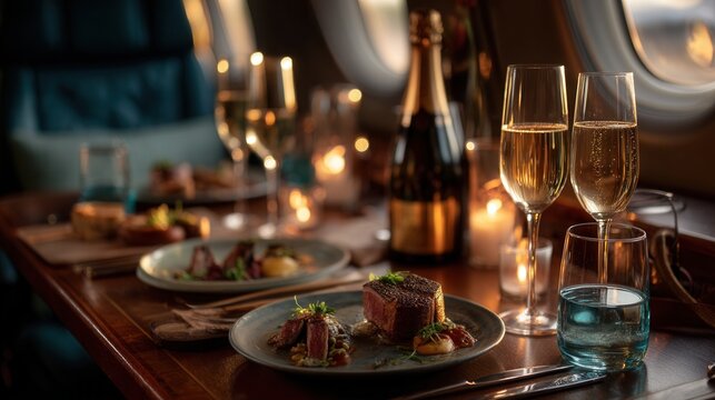 Luxurious dining experience aboard private jet