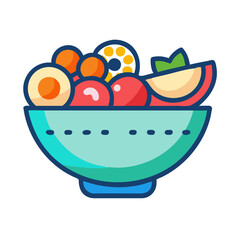 Colorful fruit salad in turquoise bowl on black background