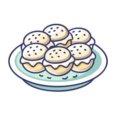 Plate of Cartoon Illustration Style Chinese Sesame Balls
