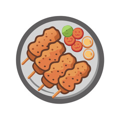 Chicken Satay Skewers with Garnishes on Plate