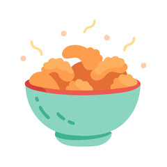 Crispy Fried Chicken Nuggets in Bowl Cartoon Style